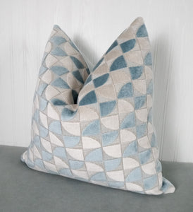 Light Blue Pillow Cover Geometric Cut Velvet FREE PIPING 18X18 20X20 22X22 24X24 MADE TO ORDER