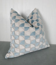 Load image into Gallery viewer, Light Blue Pillow Cover Geometric Cut Velvet FREE PIPING 18X18 20X20 22X22 24X24 MADE TO ORDER
