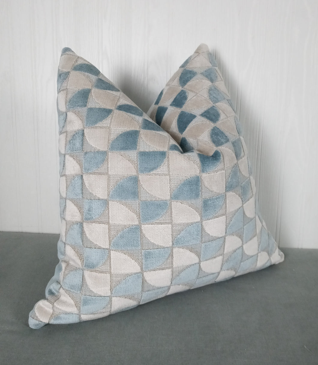 Light Blue Pillow Cover Geometric Cut Velvet FREE PIPING 18X18 20X20 22X22 24X24 MADE TO ORDER