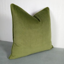 Load image into Gallery viewer, Green Velvet Pillow Cover Olive Moss FREE PIPING 18x18 20x20 22x22 24x24 13x20 14x22 16x26 Made To Order
