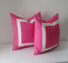 Load image into Gallery viewer, Fuchsia Pink Pillow Cover with Mitered Band 20x20 22x22 24x24 MADE TO ORDER
