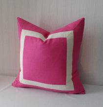 Load image into Gallery viewer, Fuchsia Pink Pillow Cover with Mitered Band 20x20 22x22 24x24 MADE TO ORDER
