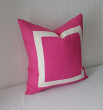 Load image into Gallery viewer, Fuchsia Pink Pillow Cover with Mitered Band 20x20 22x22 24x24 MADE TO ORDER
