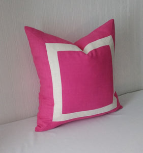 Fuchsia Pink Pillow Cover with Mitered Band 20x20 22x22 24x24 MADE TO ORDER