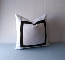 Load image into Gallery viewer, White Pillow Cover with Black Mitered Band 20x20 22x22 24x24 MADE TO ORDER
