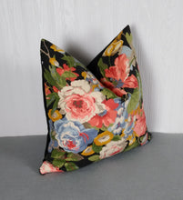 Load image into Gallery viewer, Black-Floral-Pillow-Cover-Coral-Blues-Greens-FREE-PIPING-18X18-20X20-22X22-24X24 ON SALE!
