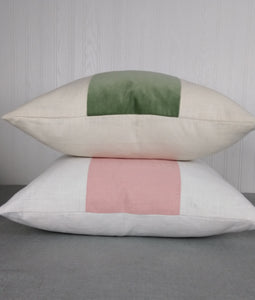 Olive Green Pillow Cover Tri Panel Color Block Ivory or White Side Panels 18x18 20x20 22x22 24x24