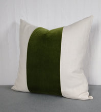 Load image into Gallery viewer, Olive Green Pillow Cover Tri Panel Color Block Ivory or White Side Panels 18x18 20x20 22x22 24x24
