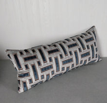 Load image into Gallery viewer, Blue Geometric Pillow Cover Cut Velvet FREE PIPING 13x20 14x22
