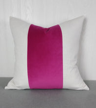 Load image into Gallery viewer, Fuchsia Pink Pillow Cover Tri-panel Color Block White or Ivory Panels 18x18 20x20 22x22 24x24 ON SALE!
