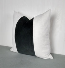 Load image into Gallery viewer, Black Pillow Cover with White or Ivory Color Block Tri-Panel 18x18 20x20 22x22 24x24
