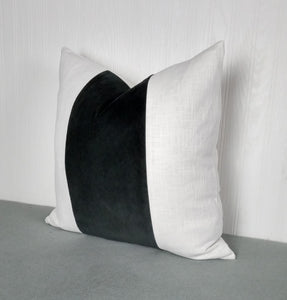 Black Pillow Cover with White or Ivory Color Block Tri-Panel 18x18 20x20 22x22 24x24