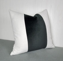 Load image into Gallery viewer, Black Pillow Cover with White or Ivory Color Block Tri-Panel 18x18 20x20 22x22 24x24
