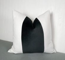 Load image into Gallery viewer, Black Pillow Cover with White or Ivory Color Block Tri-Panel 18x18 20x20 22x22 24x24
