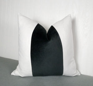 Black Pillow Cover with White or Ivory Color Block Tri-Panel 18x18 20x20 22x22 24x24