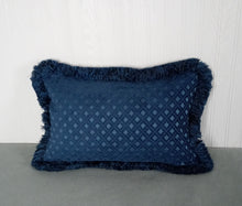 Load image into Gallery viewer, Blue Pillow Cover Medium Dark Blue Patterned Chenille with Fringe 13x20
