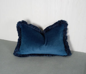 Blue Pillow Cover Medium Dark Blue Patterned Chenille with Fringe 13x20