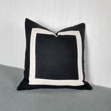 Load image into Gallery viewer, Black and White Pillow Cover with Mitered Band 18x18 20x20 22x22 24x24 26x26 MADE TO ORDER
