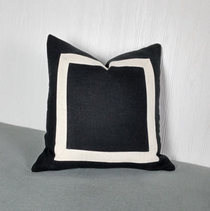 Black and White Pillow Cover with Mitered Band 18x18 20x20 22x22 24x24 26x26 MADE TO ORDER