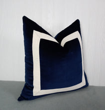 Load image into Gallery viewer, Black and White Pillow Cover with Mitered Band 18x18 20x20 22x22 24x24 26x26 MADE TO ORDER
