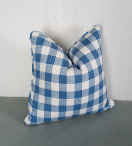 Buffalo Check Pillow Cover Medium Blue FREE PIPING  20x20"