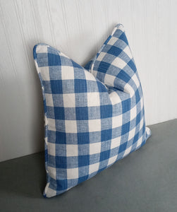 Buffalo Check Pillow Cover Medium Blue FREE PIPING  20x20"