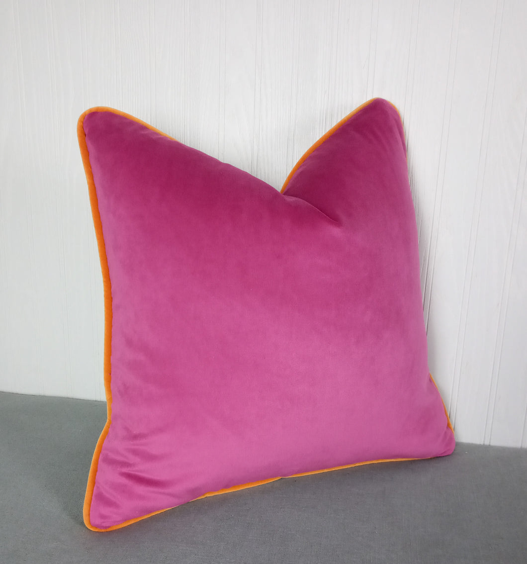 Fuchsia Velvet Pillow Cover Pink FREE PIPING 18x18 20x20 22x22 24x24 MADE TO ORDER