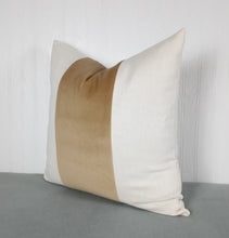 Load image into Gallery viewer, Camel Pillow Cover Tri Panel Color Block with White or Ivory Side Panels 18x18 20x20
