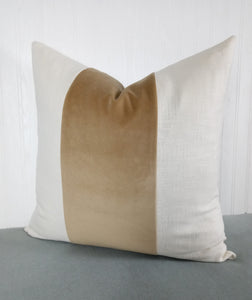 Camel Pillow Cover Tri Panel Color Block with White or Ivory Side Panels 18x18 20x20