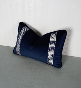 Navy Blue Pillow Cover with Greek Key Trim FREE PIPING 13X20 14X22 14X30 14X36