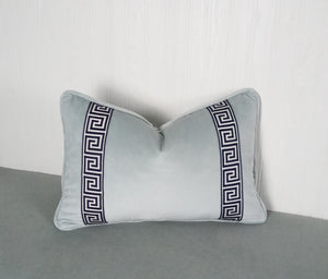 Light Blue Pillow Cover Velvet with Greek Key Trim FREE PIPING 18x18 20x20 22x22 24x24 13X20 14X22 14x30 16x26