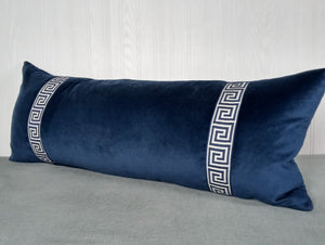 Navy Blue Pillow Cover with Greek Key Trim FREE PIPING 13X20 14X22 14X30 14X36