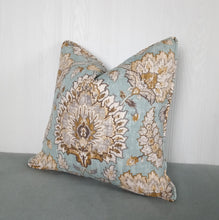 Load image into Gallery viewer, Light Blue Pillow Cover Duck Egg Jacobian Floral FREE PIPING 18x18 20x20 22x22 24x24 26x26 13x20 14x22 Made To Order
