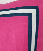 Load image into Gallery viewer, Pink Pillow Cover with Navy Blue White Mitered Band 20x20 22x22 24x24 MADE TO ORDER
