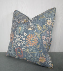 Blue Pillow Cover Linen Cotton with Terracotta, Off White, Periwinkle FREE PIPING 18x18020x20 22x22 24x24 Made To Order