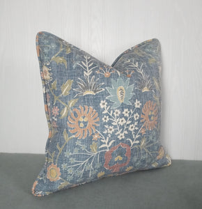 Blue Pillow Cover Linen Cotton with Terracotta, Off White, Periwinkle FREE PIPING 18x18020x20 22x22 24x24 Made To Order